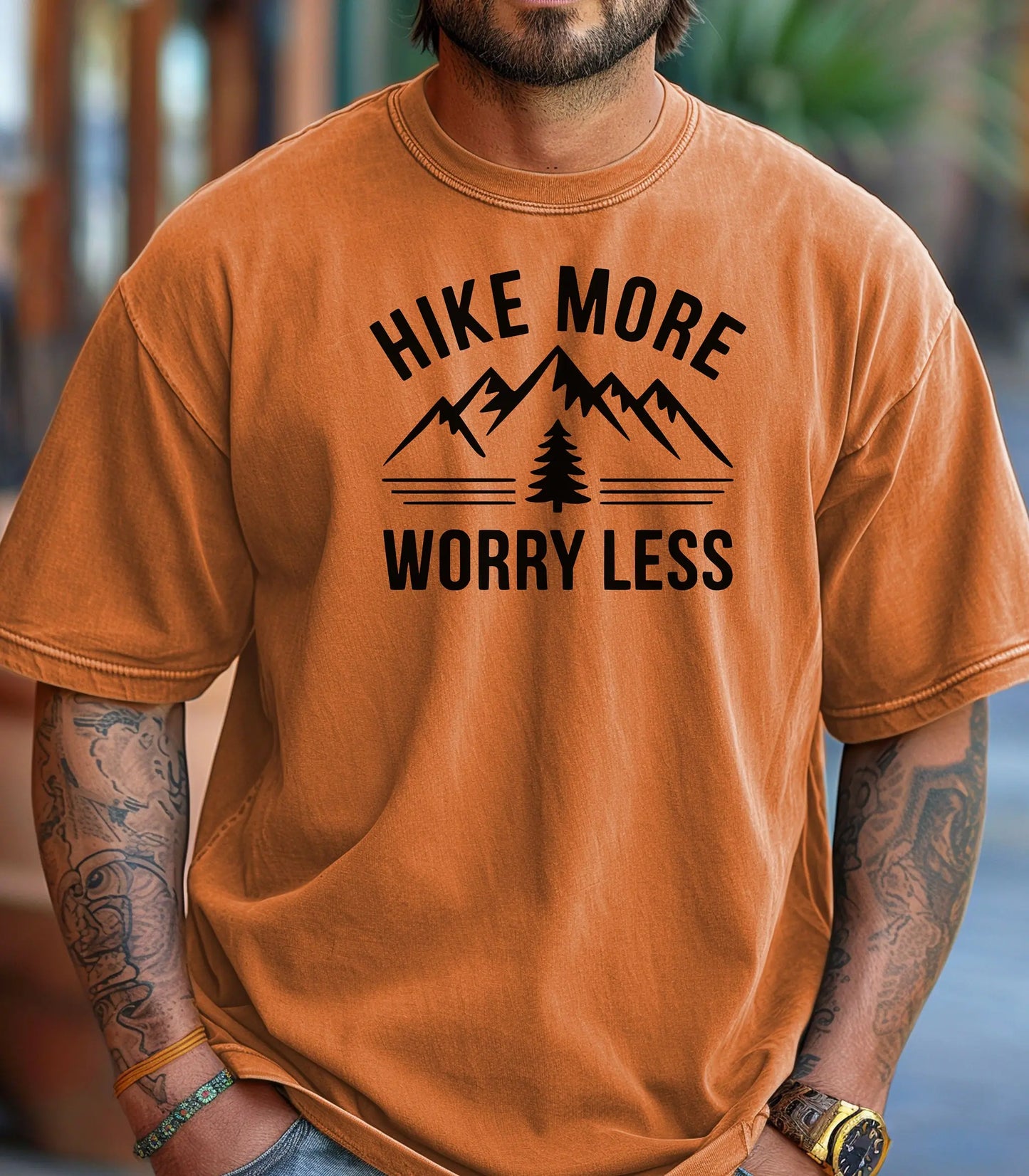 Hike More Worry Less T-Shirt, Mountain Adventure Graphic Tee Printify