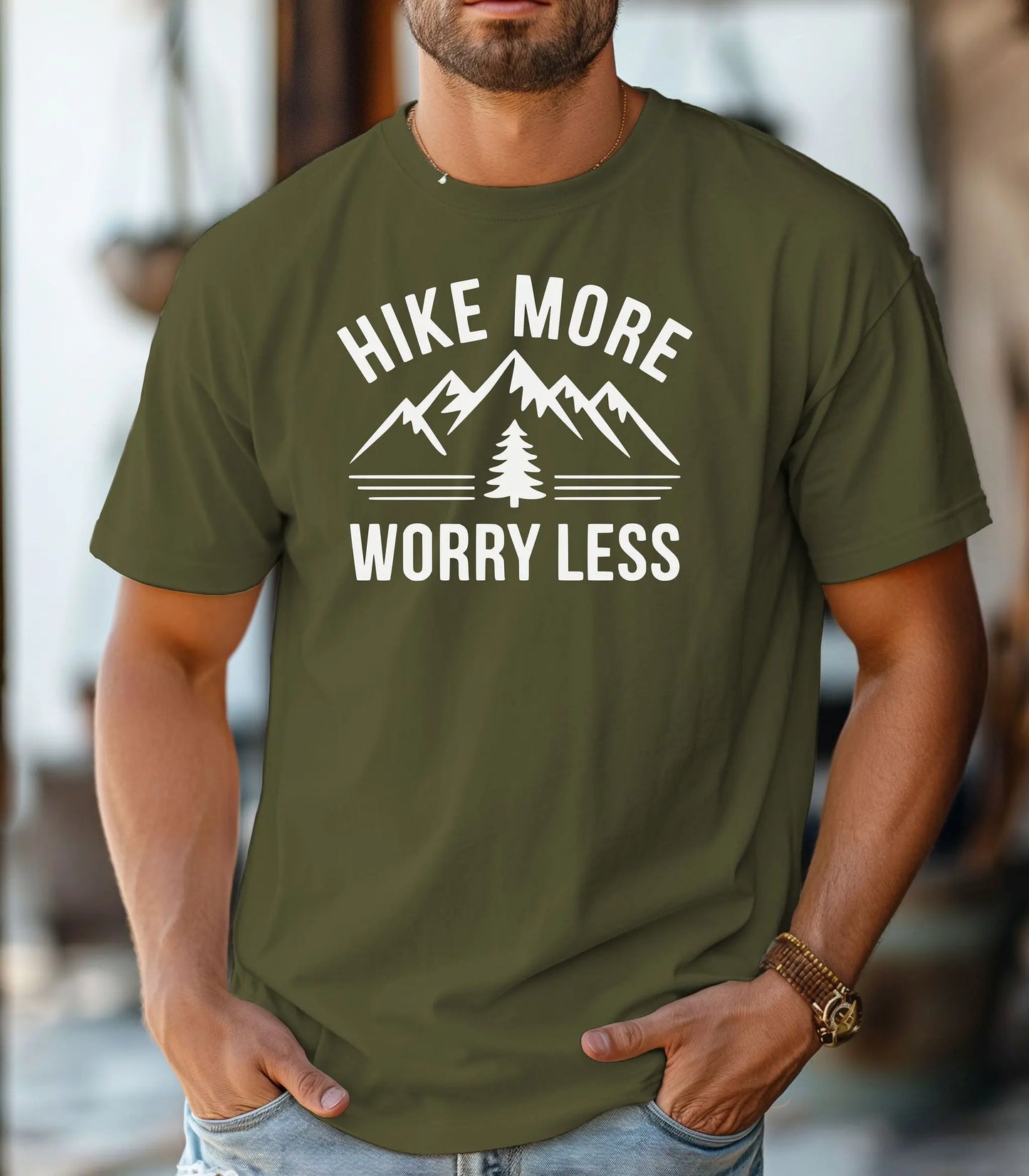Hike More Worry Less T-Shirt, Mountain Adventure Graphic Tee Printify