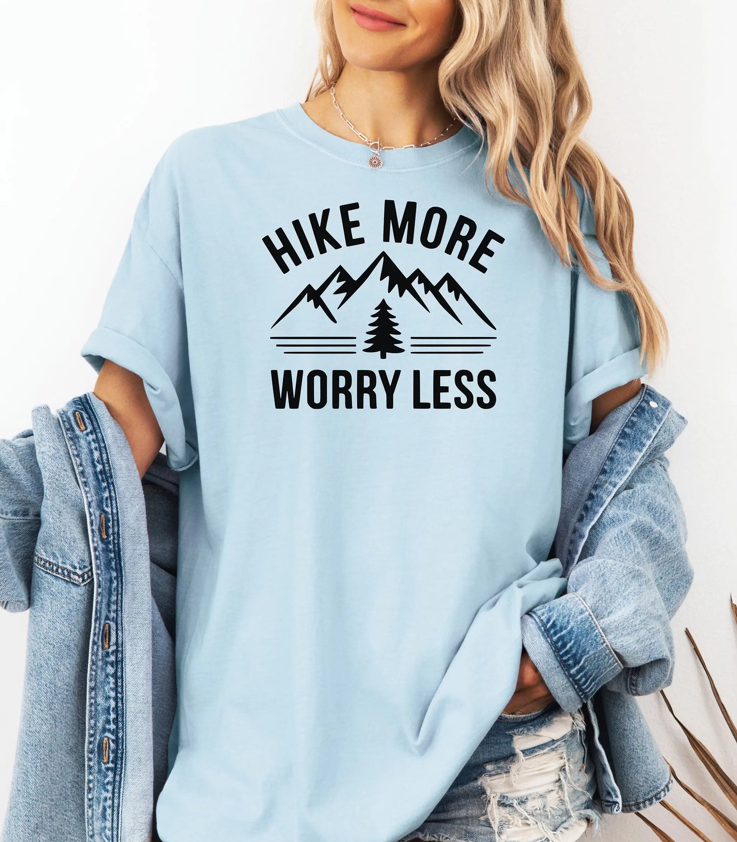 Hike More Worry Less T-Shirt, Mountain Adventure Graphic Tee Printify