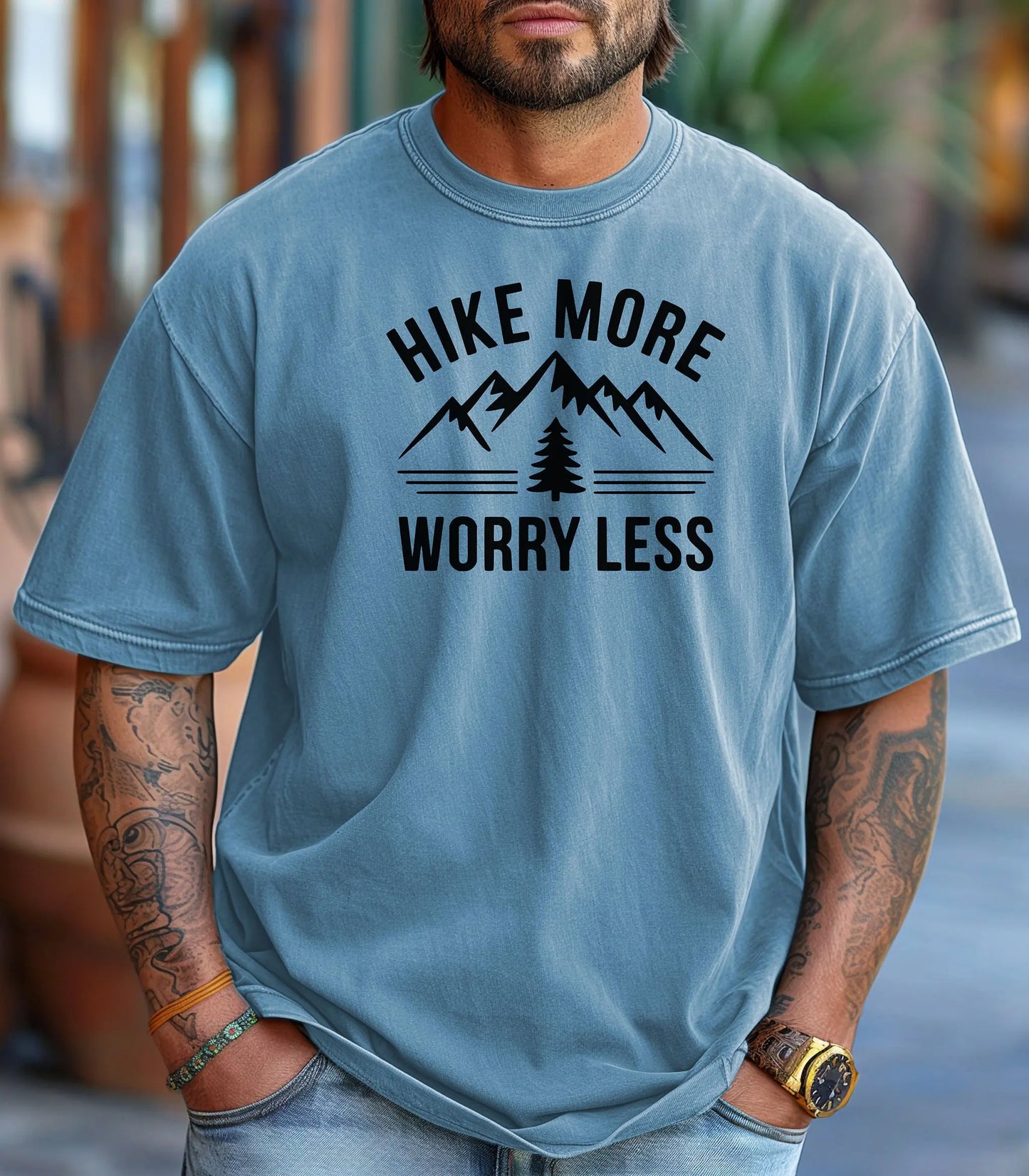 Hike More Worry Less T-Shirt, Mountain Adventure Graphic Tee Printify