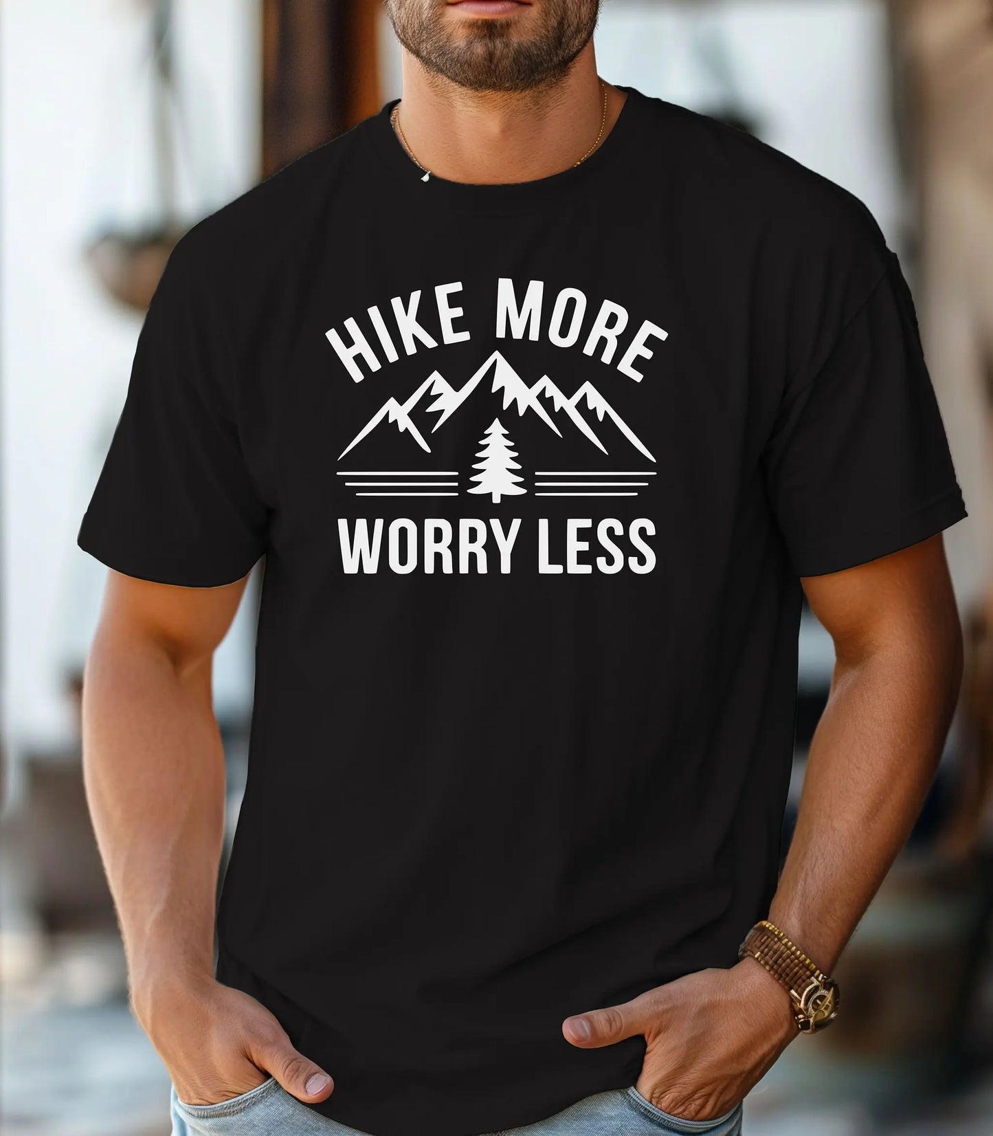 Hike More Worry Less T-Shirt, Mountain Adventure Graphic Tee Printify