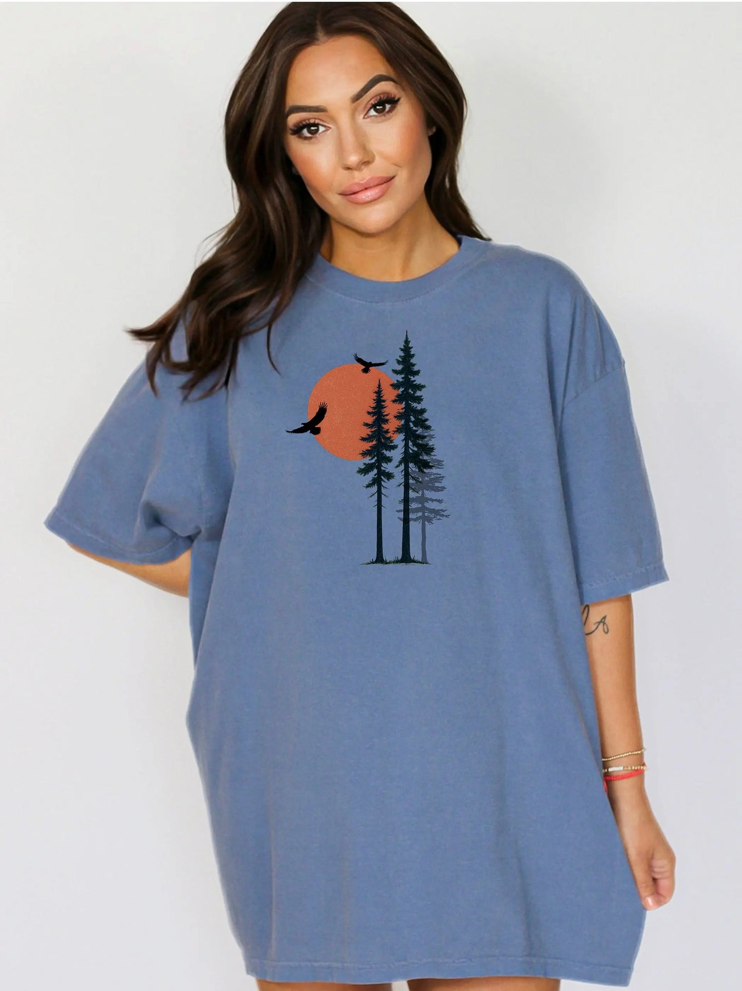 Sunset Pines & Soaring Eagles Wilderness T-Shirt Printify