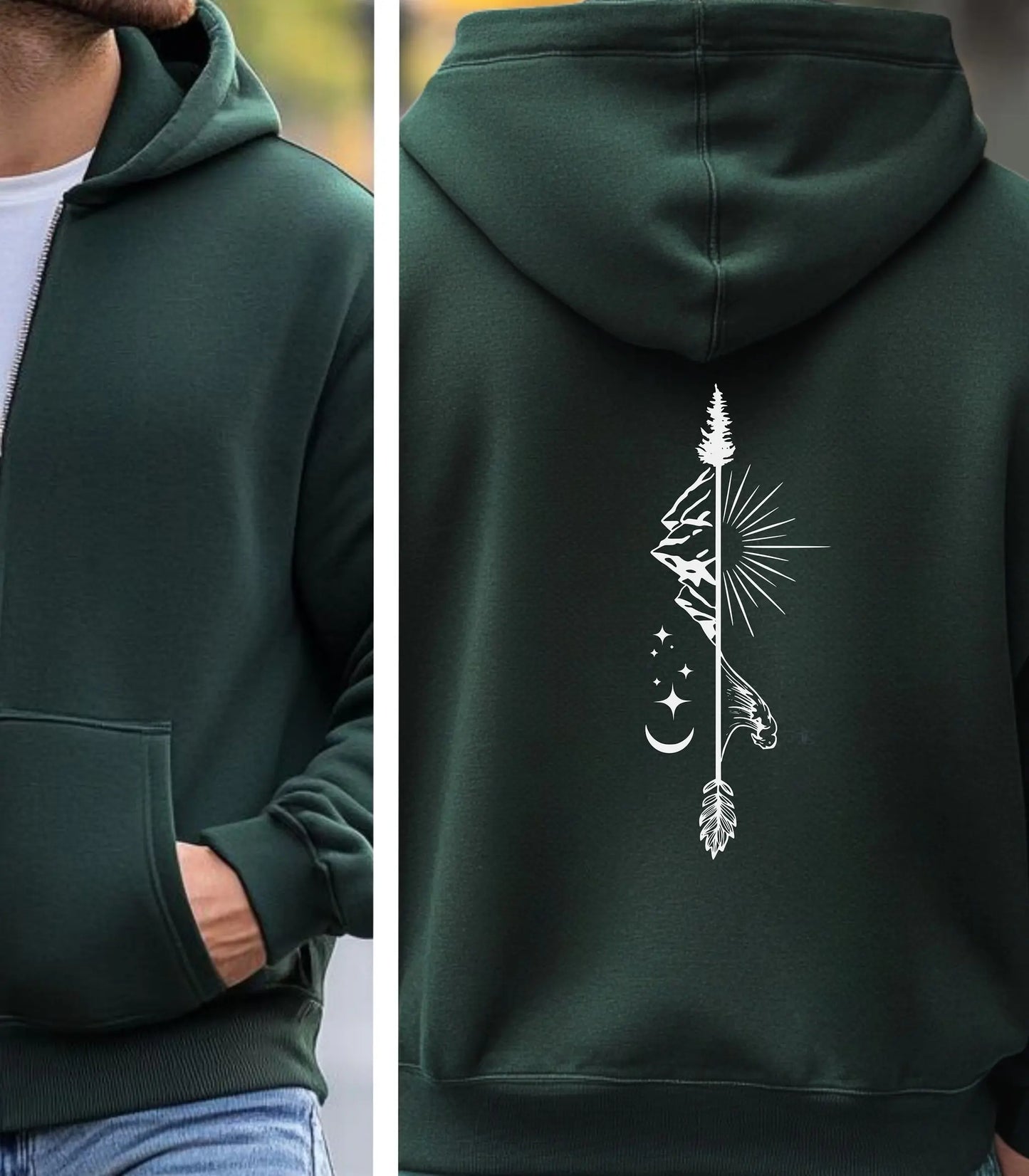 Celestial Wilderness Arrow Full Zip Hoodie, Mountain Explorer Zip-Up Wildwood Mountain Coffee Co