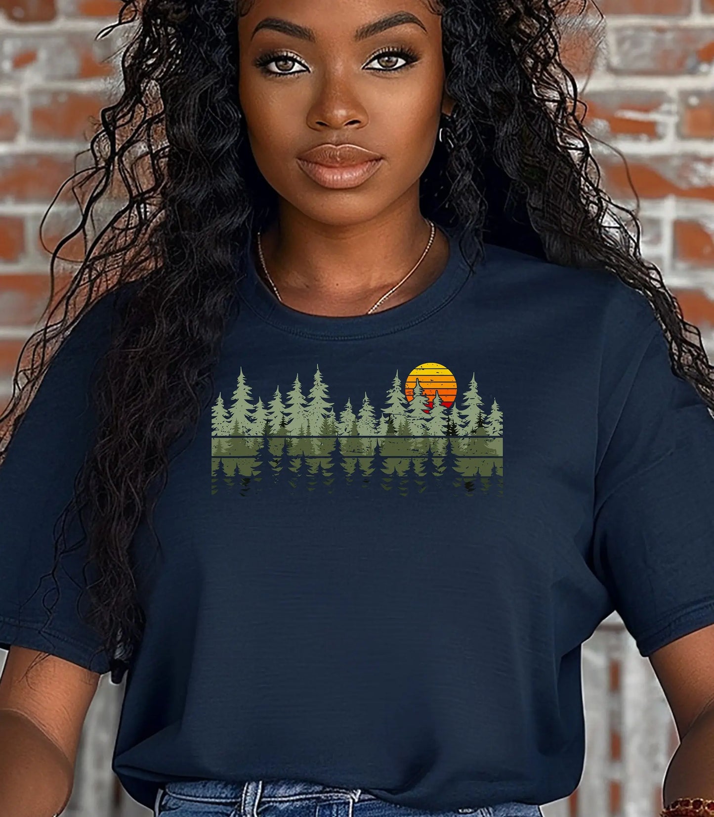 Wilderness Forest Sunset T-Shirt, Retro Pines Graphic Tee Wildwood Mountain Coffee Co