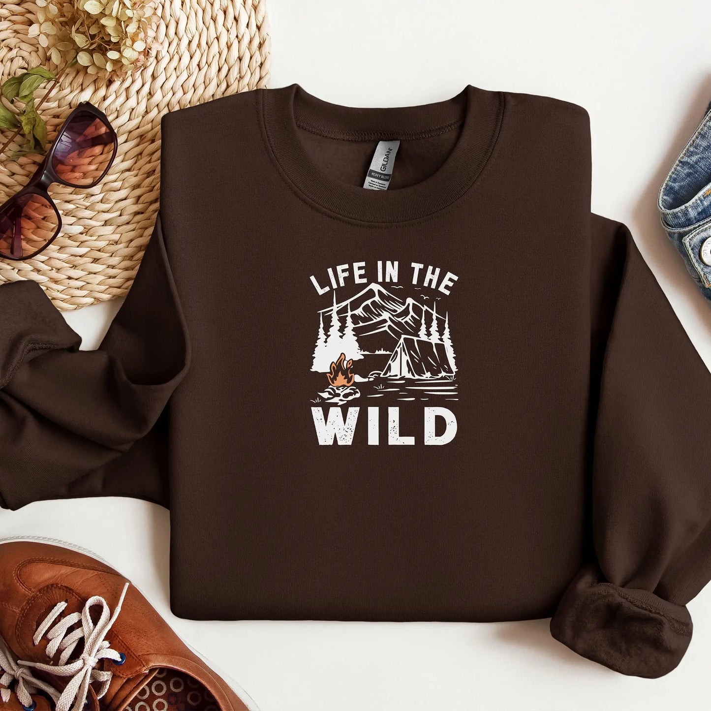 Life in the Wild Camping Wilderness Sweatshirt, Camping Pullover Printify
