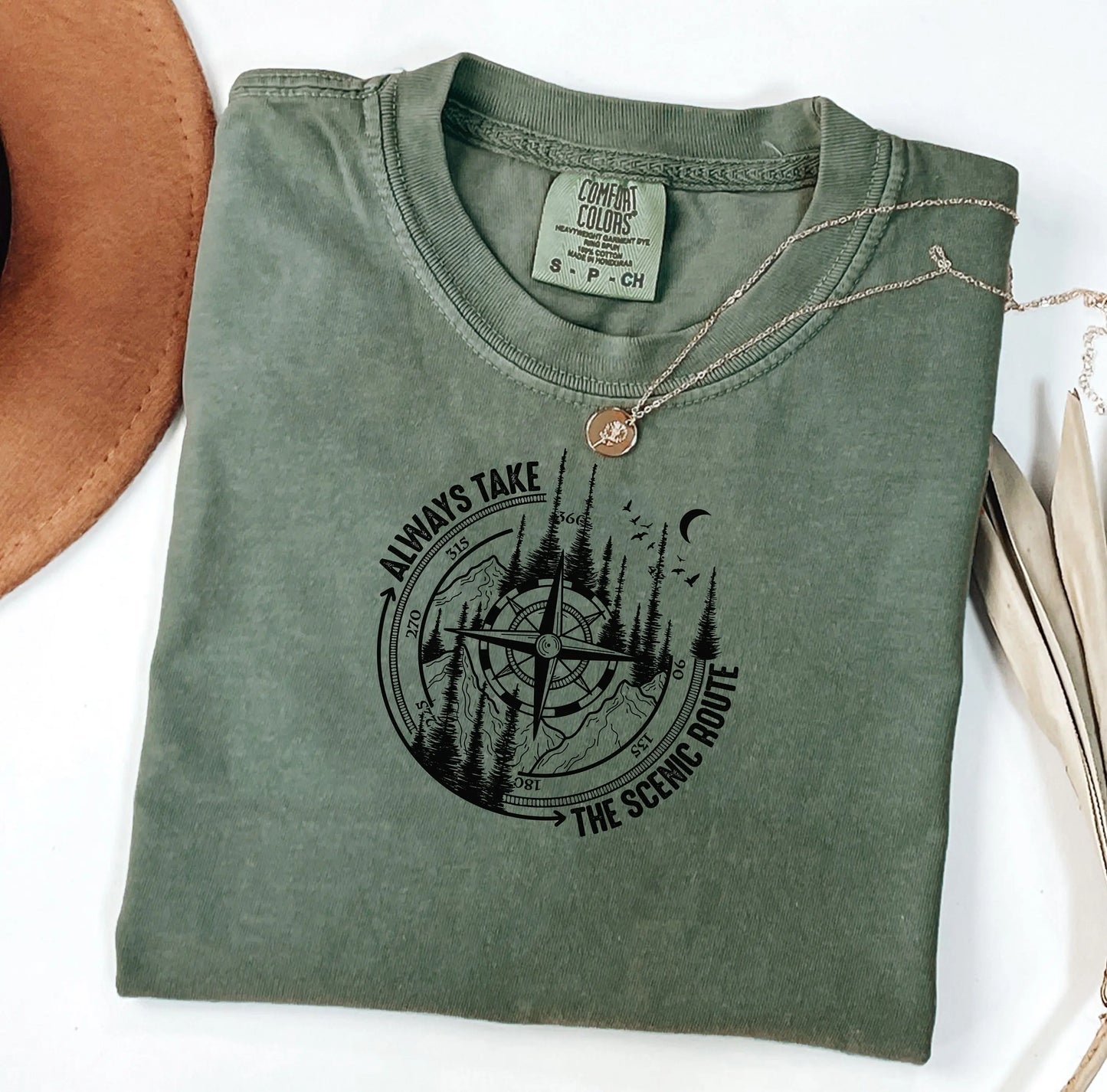 Always Take The Scenic Route Shirt, Camping Shirt, Nature Shirt, Crew Shirt, Nature Lover Gifts, Adventure Outdoor Mountain Tee, Road Trip Wildwood Mountain Coffee Co