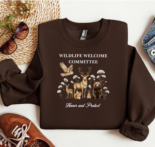 Wildlife Welcome Committee Sweatshirt, Woodland Creatures Cozy Sweatshirt, Perfect Fall Fashion, Forest Animals, Forestcore Cottagecore Printify