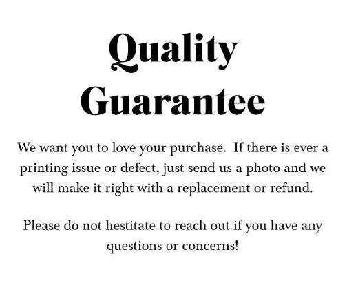 Text on a white background about quality guarantee for purchases.
