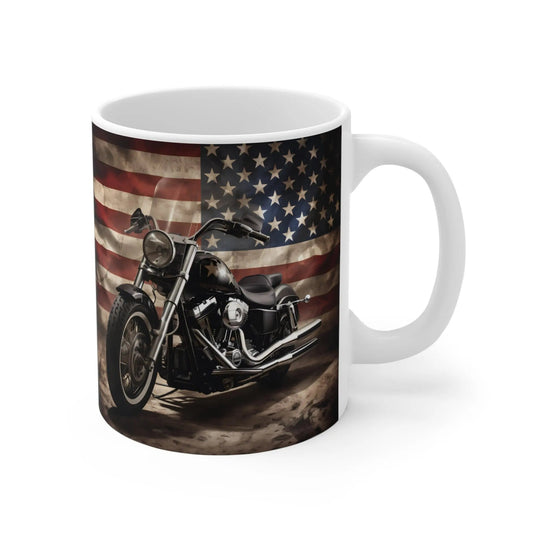 Personalized American Flag Motorcycle Mug, Patriotic Biker Coffee Cup Wildwood Mountain Coffee Co