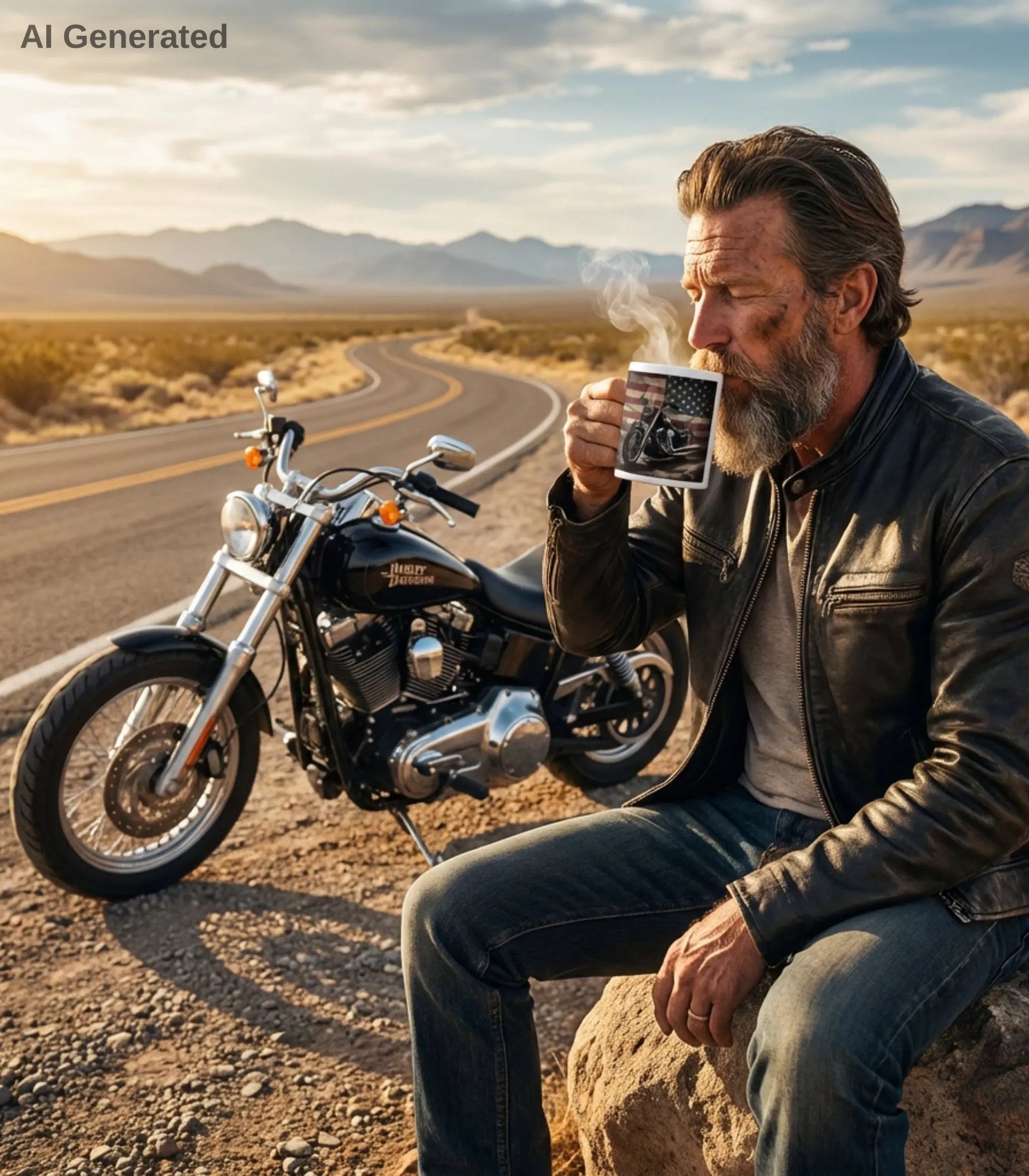 Personalized American Flag Motorcycle Mug, Patriotic Biker Coffee Cup Wildwood Mountain Coffee Co